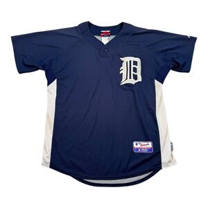 Detroit Tigers Jersey Mens Large Navy Blue MLB Baseball 44 Majestic Cool Base
